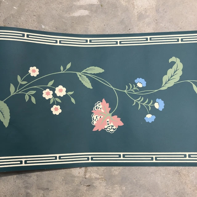 Papel pintado borde verde floral azul rosa borde geométrico 9" ancho 15 ft 3 rollos