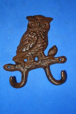 Large Owl Hook Solid Cast Iron 7 3/8" tall, Coat Hat Keys wall hooks, H-56