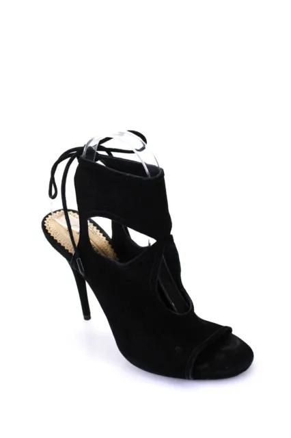 Aquazzura Womens Suede Cut Out "Sexy Thing" Stiletto Sandals Black Size 8US 38EU