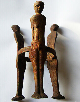 Antique Iron Ethnic Artifact - Well Detailed Figures Of Three Men In A Circle.