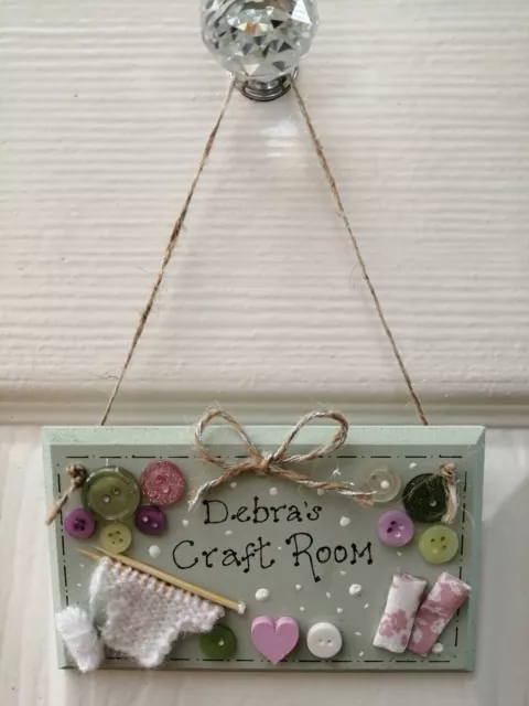 * Handmade Personalised Craft Room Sewing Plaque Sign Gift Present Shabby Chic *