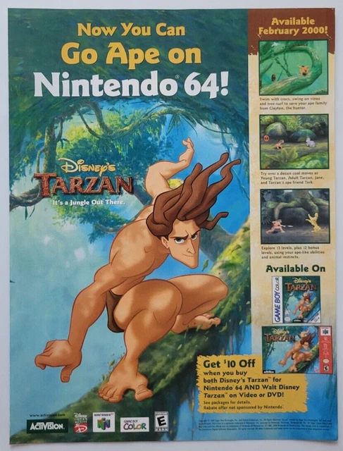 2000 Tarzan Video Game Nintendo 64 Nintendo Power Ad 8x10.5"