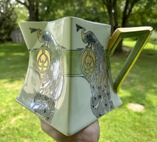 D&Co Porcelain Limoges France Pitcher Jug Hand Painted Rare Art Nouveau Peacocks