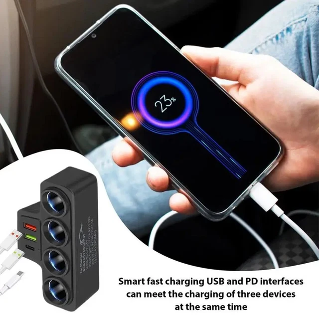 Chargeur Voiture 3-en-1 Rétractable Ultra Compact | Ports USB-C Et USB-A | Charge Rapide PD 30W Pour IPhone, Android, IPad