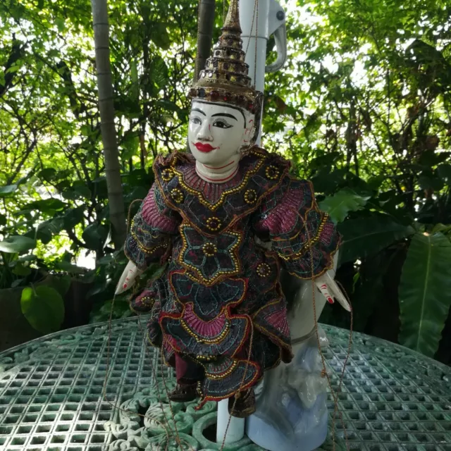 Antique Burmese Handmade Carved Wood  Marionette String Puppet Collectible 15"
