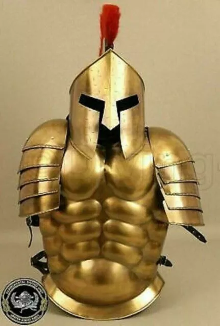 Muscle Jacket With Armor Spartan Helmet Brass Halloween Medieval Costume MX39