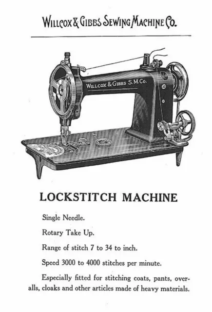 Máquina de coser Willcox and Gibbs puntada con cerradura reproducción manual 3