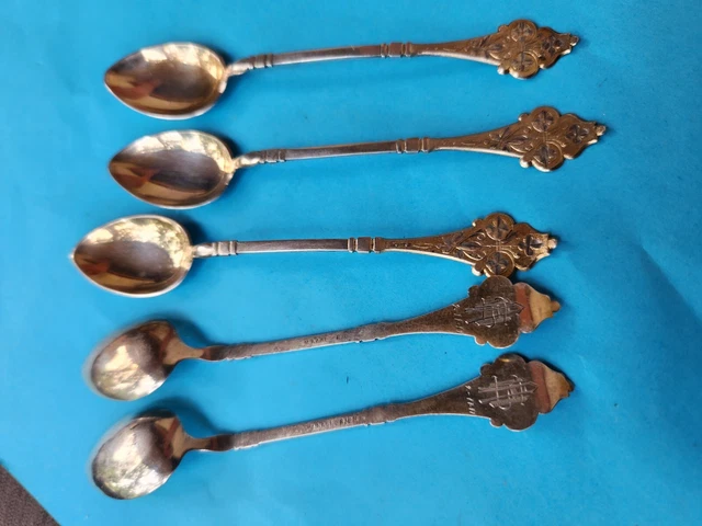 M. Aase Norway set of 5 Antique Sterling Silver 5" Spoons 830s