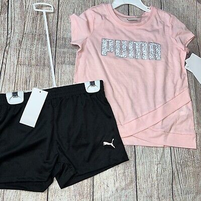 Puma Little Girls Pink Black Athletic Shorts Outfit Set NEW