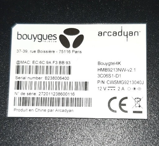DÉCODEUR TV HD 4k Android Bouygues BBOX avec telecommande EUR 38,00