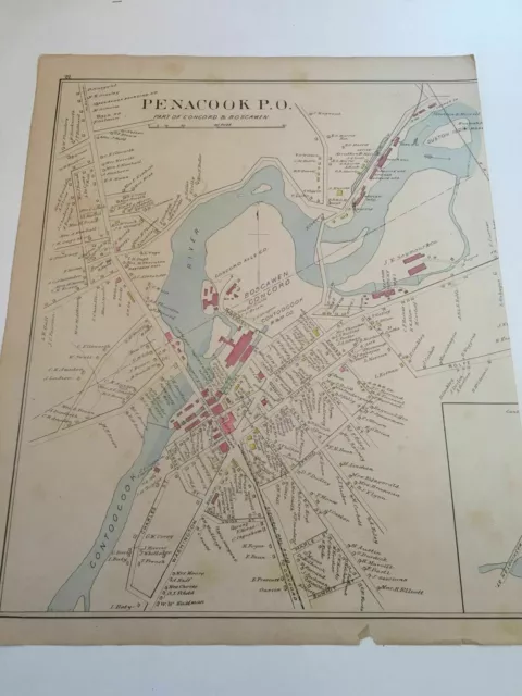 Original 1892 New Hampshire Map 15x17 Concord,Penacook