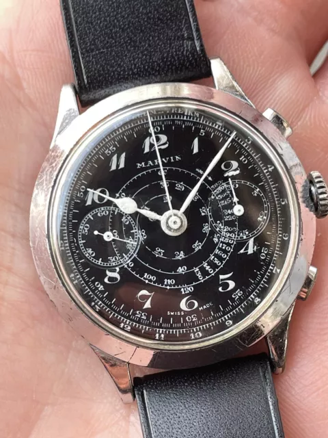 Vintage Marvin Chronograph 1940 Breguet Numerals Valjoux 22 GHT 37 mm