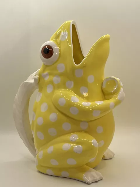 Rare Vintage 1970’s Whimsical Frog Watering Pitcher ￼Yellow With White Polkadots