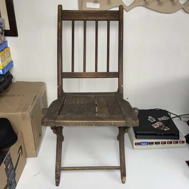 Vintage Wooden Folding Slat Chair Congregational Church Industrial Folding Chair