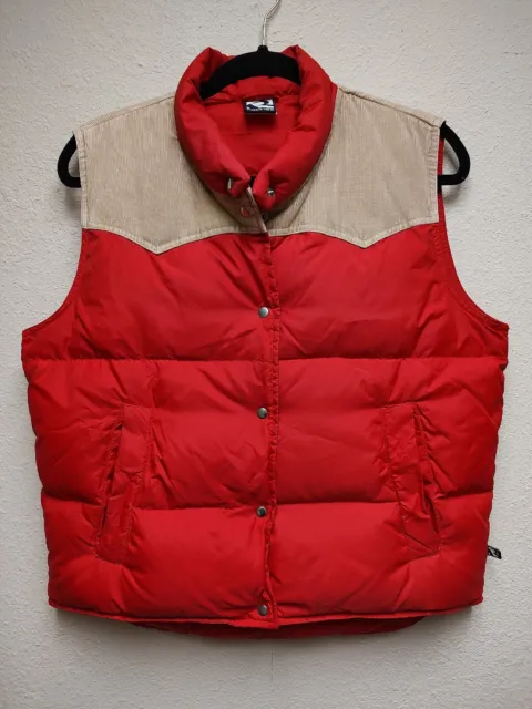 Vtg 70's Rockies Rocky Mountain Down Puffer Vest Red Western Corduroy Womens Med