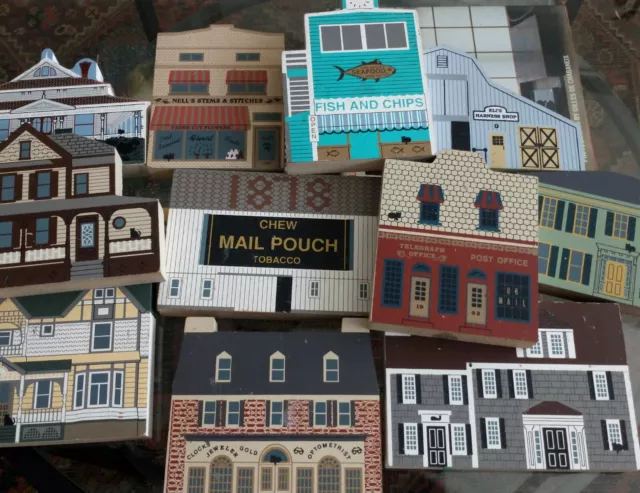 Large Lot of 11 old The Cats Meow Collectible Wood House Set Vtg 90s Village Art
