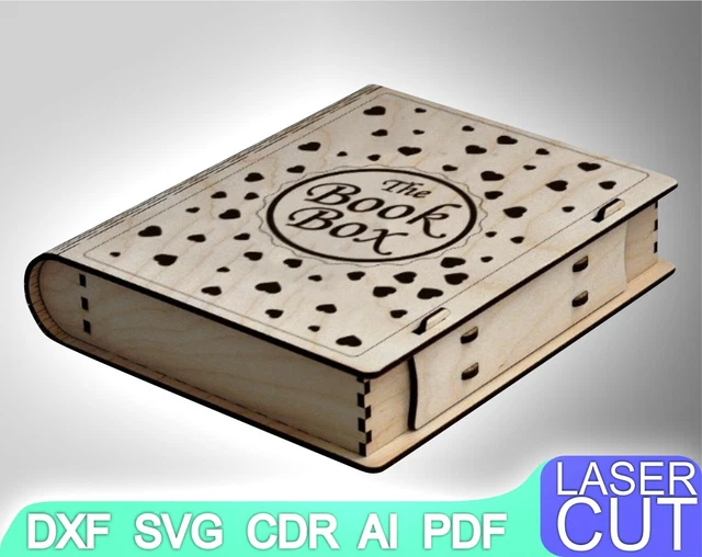 BOOK BOX LASER cut files SVG, DXF, CDR vector plans, laser file, cnc ...