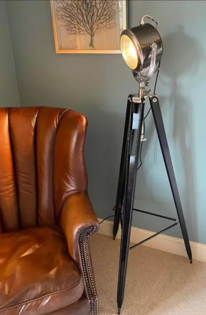 Spotlight Wood Tripod Floor Standard Lamp - Aluminium & Brass - 152cm High