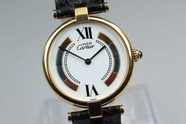 New Batt [Exc+5] Cartier Must de Cartier Vermeil Gold Quartz Men's Watch JAPAN