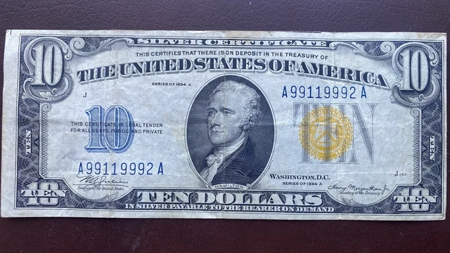 1934 A Ten Dollar Silver Certificate NORTH AFRICA Note $10 Bill Cir. #56432
