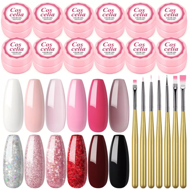 12 Farben Aufbaugel Für Gelnägel set 5ml UV Glitzer Nagellack für Nagel Building