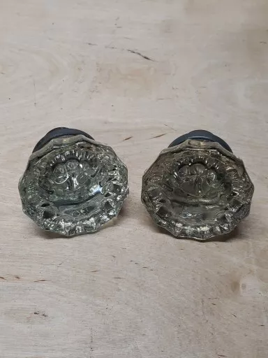 Vintage Clear Glass Door Knobs 12 point. Lot Of 2 Knobs Only.