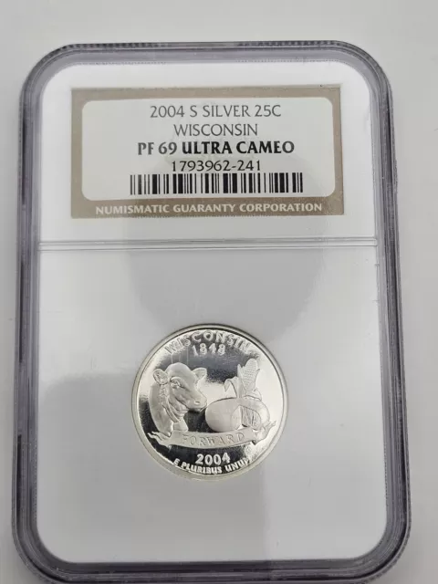 2004-S Wisconsin Silver Statehood Quarter NGC PF 69 ULTRA CAMEO