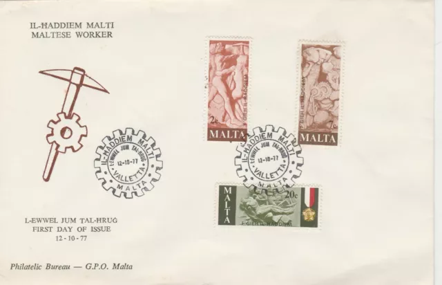 Malta 1977 Workers Memorial FDC First Day Cover Valletta Stamp-mark