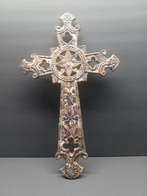 Cross Cast Iron Ornate Cross Nice Patina   18"  Wall Hanging Vintage?