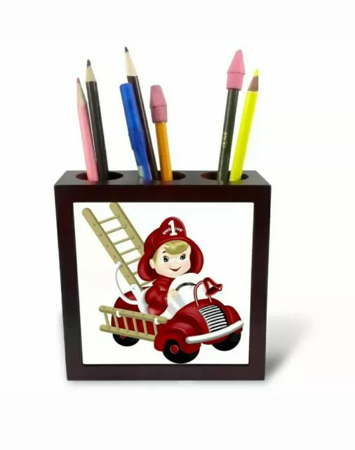 3dRose Cute Firetruck with Little Boy Fireman Illustration 5 inches Pencil...