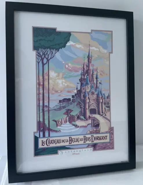 Disney Sleeping Beauty's Castle Fantasyland Poster Black Frame 17" X 13"