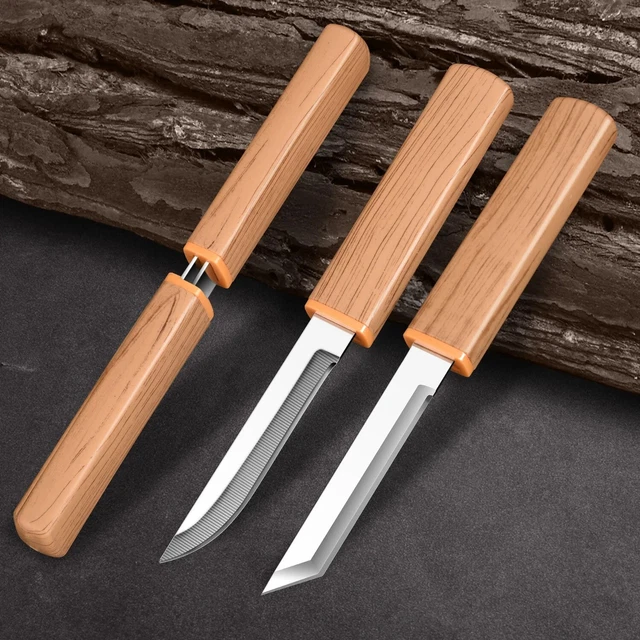 Couteau à Bois Tirage Droit - Lame Acier Tungstène HRC30 - Manche Bois - Écorçage Menuiserie