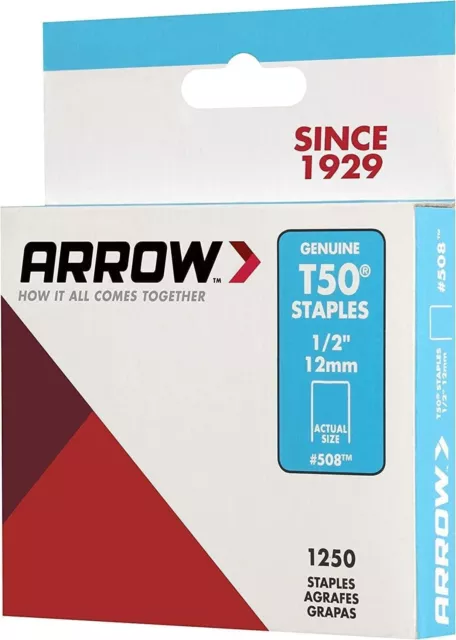 ARROW 508 Genuine T50 1/2-Inch Staples 1250-Pack