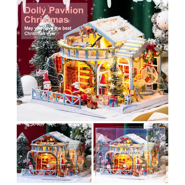 DIY DOLLHOUSE WOODEN Christmas Miniature Furniture Kit with LED Best