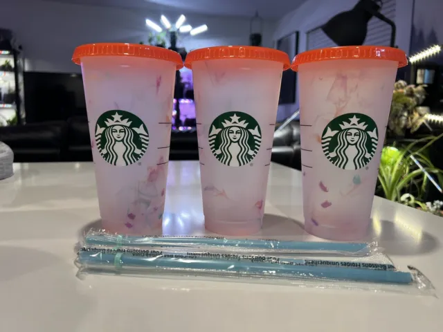 Starbucks Summer 2021 Color Changing Confetti Swirl Cold Cup NEW SET OF 3!!