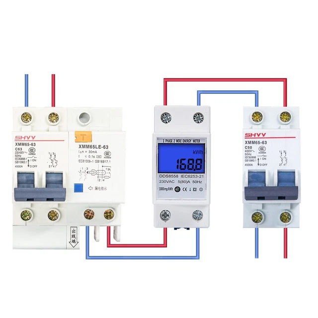 Energy Meter with LCD Display Backlight and Din Rail Installation 230V