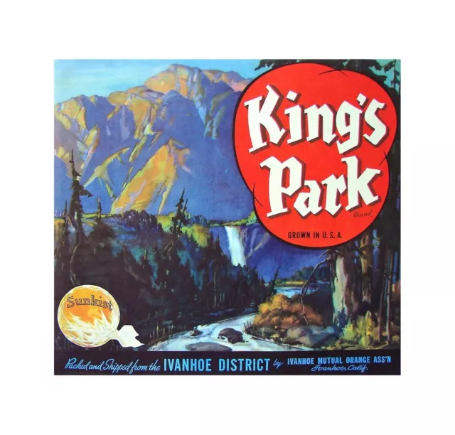King's Park Brand fruit crate label poster home decor sale