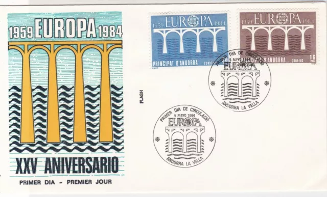 Andorra Europa 1984 25th Ann. Bridge Slogan Cancel FDC Stamps Cover  ref 22118