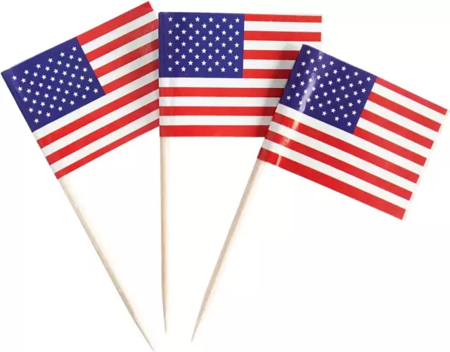 100 Pack USA American Flag US Toothpick Flags, Cocktail Picks Mini Stick Cupcake