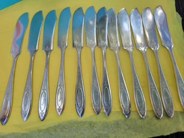 Vintage 12 Community Plate Adam 1917 Silverware Butter Spreaders Monogram" D"