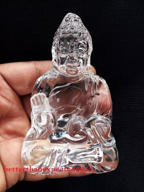 Crystal Buddha Statue Buddhism Seated Sculpture Carved Figurine + Case