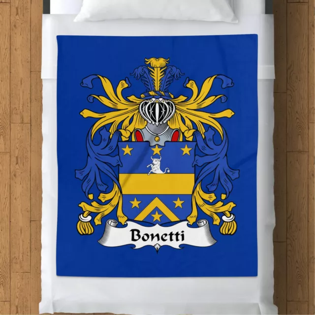 Bonetti Heraldic Crest Luxurious Fleece Blanket, Royal Blue and Gold