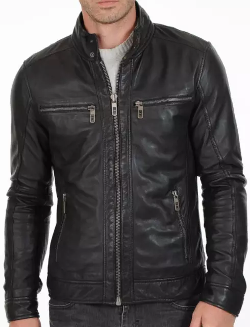 Men's Leather Jacket Biker Style Real Lambskin Black Slim Fit Leather Jacket