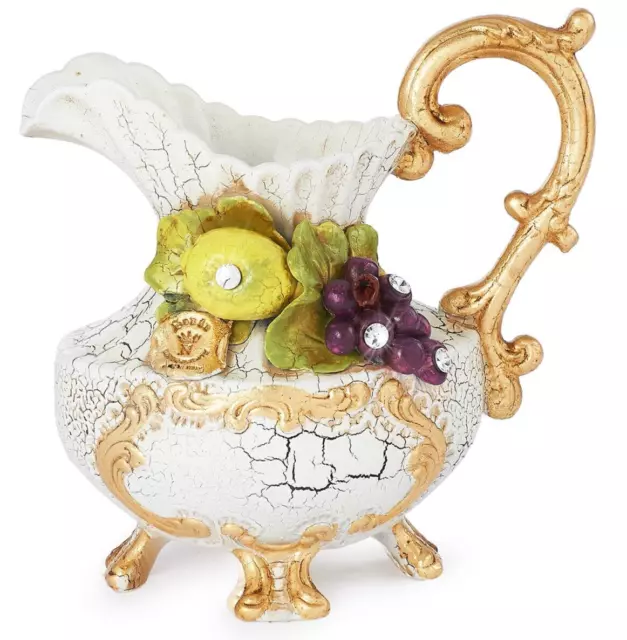 Vase Cruche en Porcelaine Italienne Capodimonte Avec Fruits Et Feuille D'or Neuf