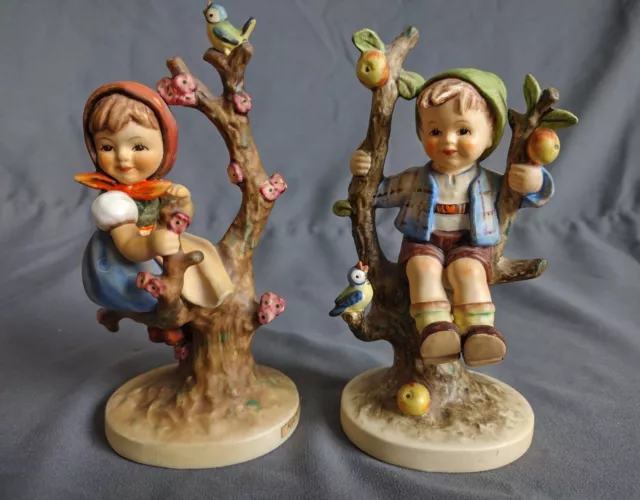 MJ Hummel Apple Tree Girl Boy  Stylized Bee 141/1 142 1 TMK3 6" Figurine Germany