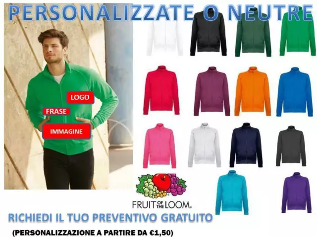 Felpa Giacca Leggera Da Uomo Full Zip Fruit Of The Loom Tuta Personalizzabile