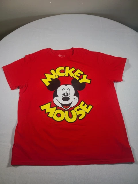 MICKEY MOUSE Shirt Womens Large Red Short Sleeve Cartoon Print Graphic Disney Te