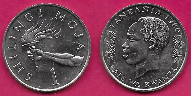 Tanzania 1 Shilingi 1966 Unc Hand Holding Torch,Head Of President Julius K. Nyer