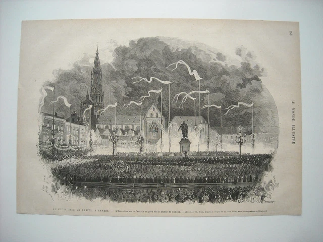 1877 Engraving. Obverse. Rubens Centenary. Execution Cantate Pied Statue Rubens