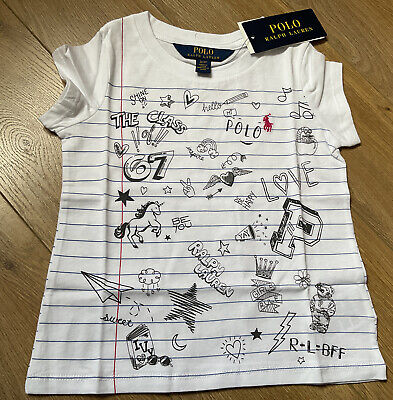 Ralph Lauren Girls White Stripe Graphic T-shirt Age  3T/3 year’s